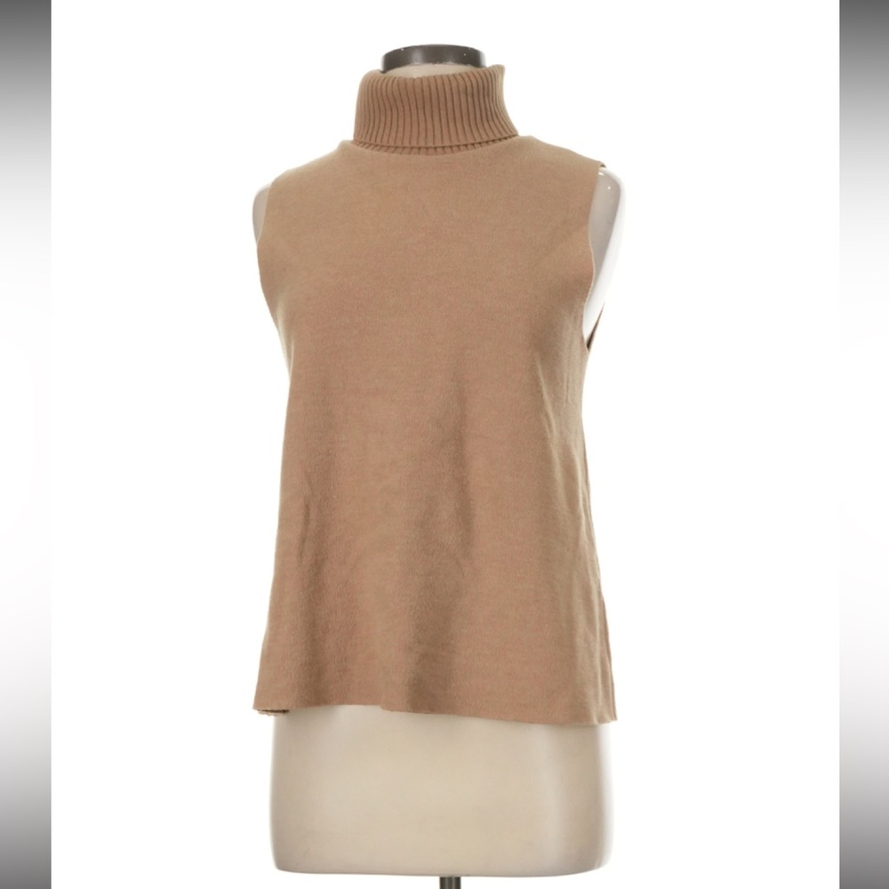 Zara Sleeveless Turtleneck Knit Top - Camel Size Small